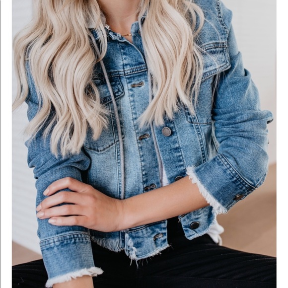 Frayed Distressed Hoodie Hooded Jean Jacket - Picture 6 of 8